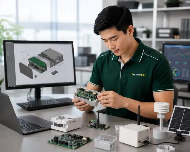 วิศวกรออกแบบโครงสร้างอุปกรณ์ด้วยโมเดล 3D ข้างต้นแบบจริง